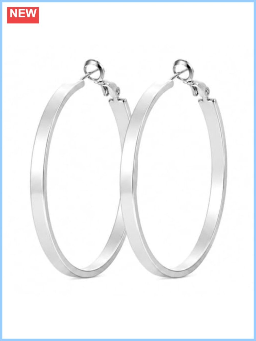 Large Hoop Earrings Platinum Plated Sterling Silver Post Lightweight